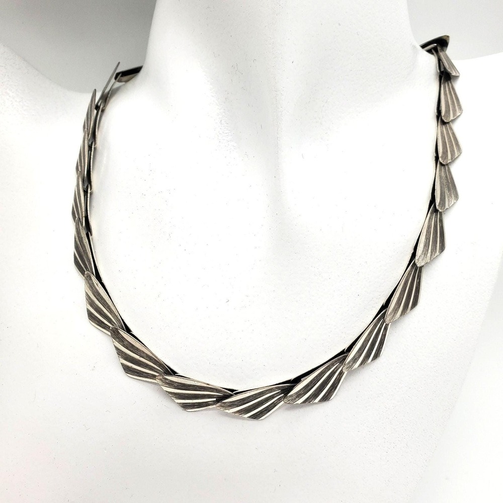 Modernist Sterling Silver Deco Necklace Germany Wing Fan Antique MP Moser Pfeil